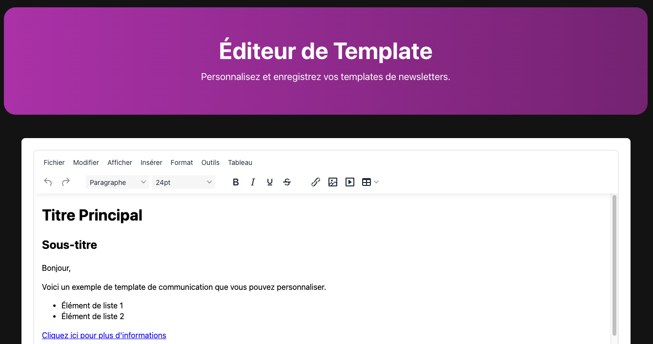 Éditeur de template